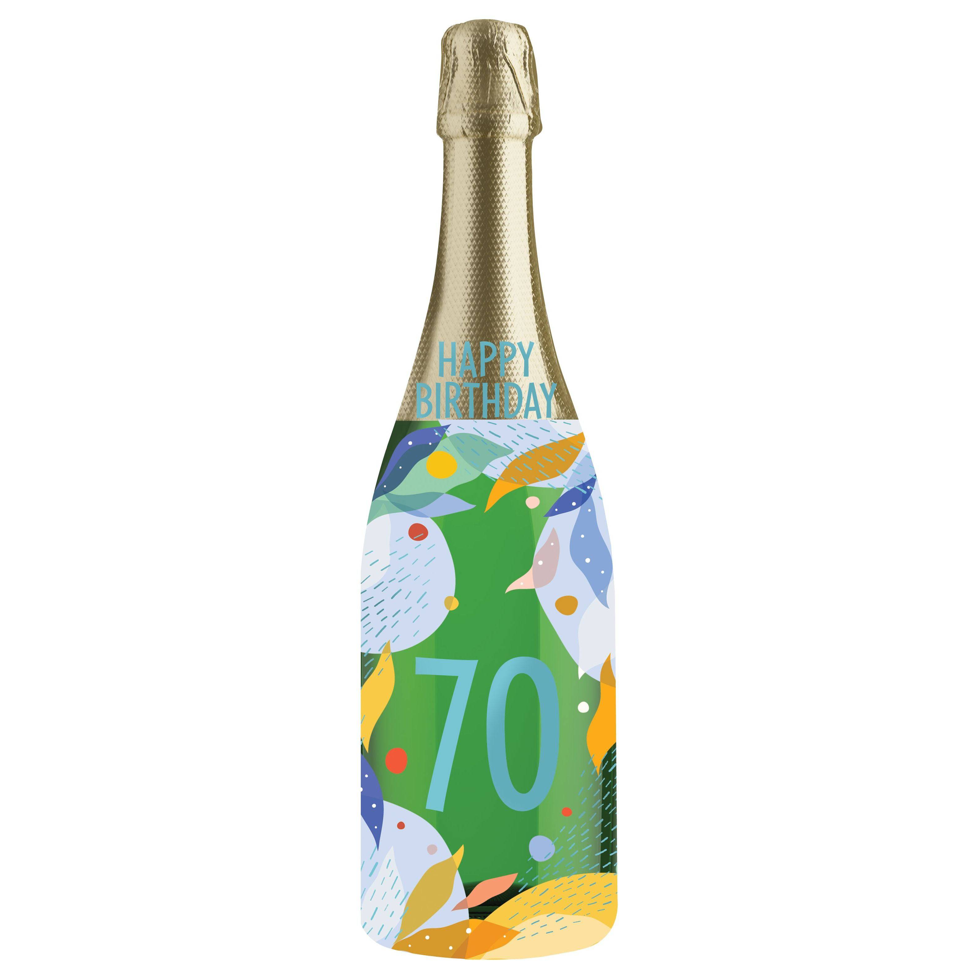 Pictura 70th birthday champagne sound card with leaf border, featuring a festive design and celebratory sound for special occasions.